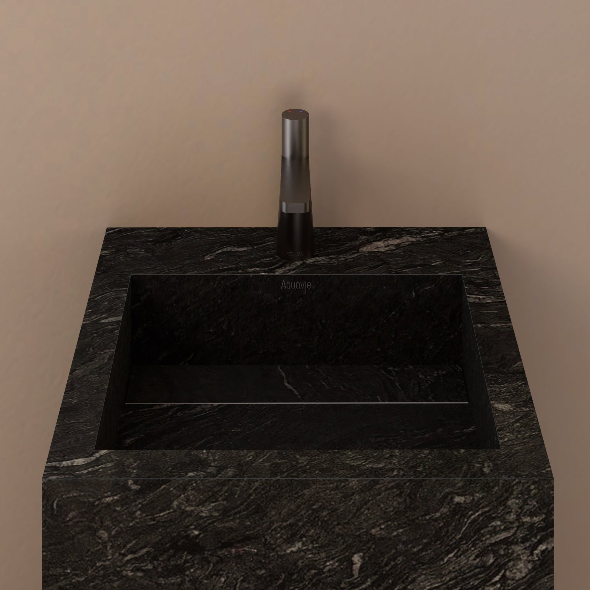 Monolithic Freestanding Pedestal Sink | Nero Marquina Sintered Stone Ramp Basin -Vanity1 Hole (Deck-Mount)