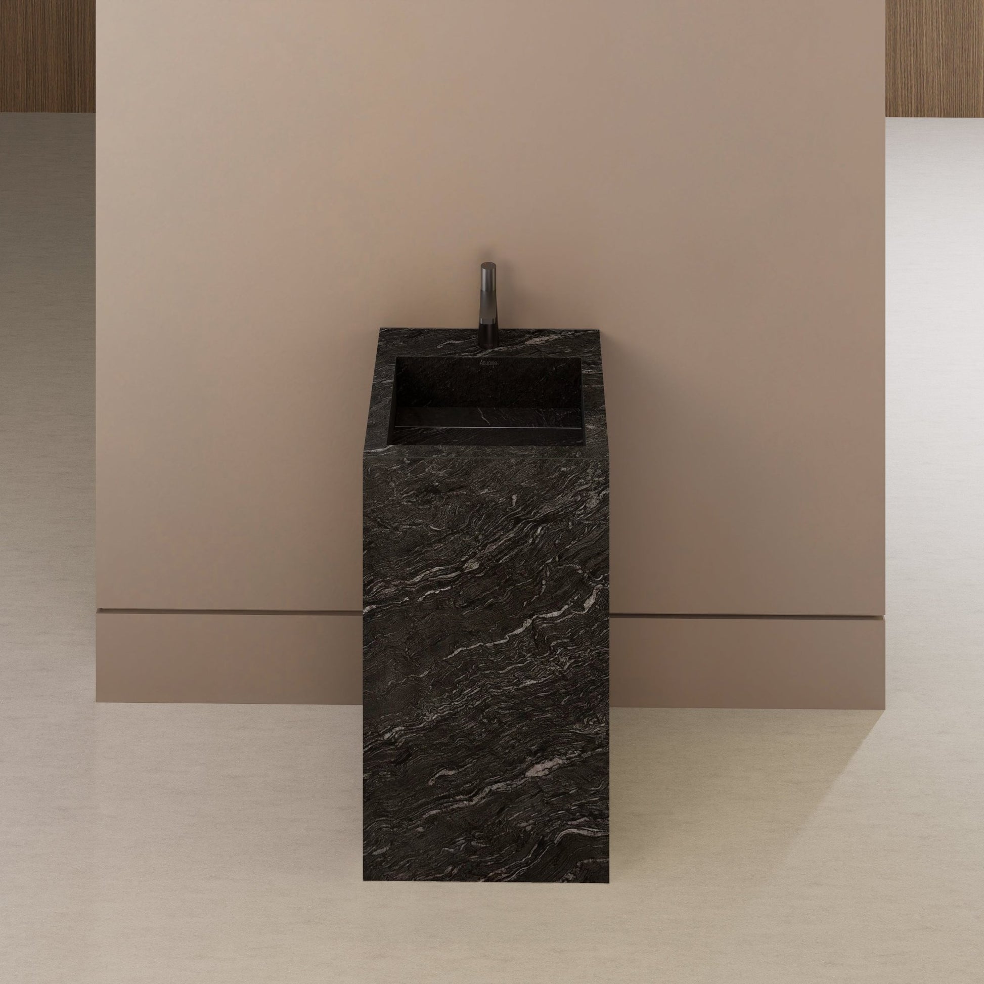 Monolithic Freestanding Pedestal Sink | Nero Marquina Sintered Stone Ramp Basin -Vanity1 Hole (Deck-Mount)