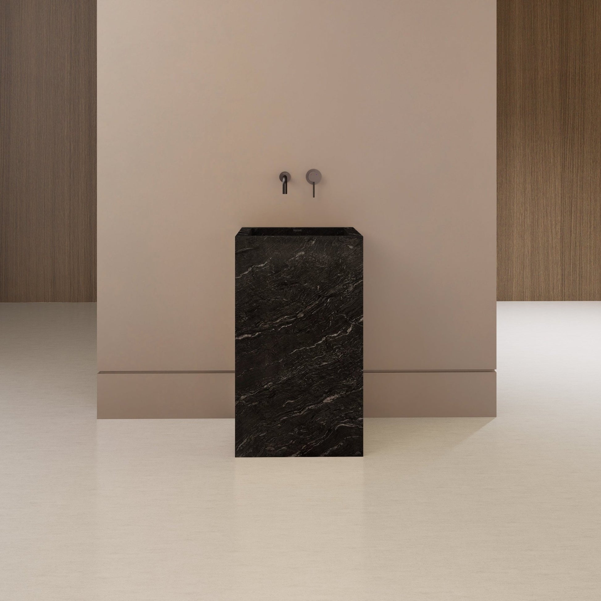 Monolithic Freestanding Pedestal Sink | Nero Marquina Sintered Stone Ramp Basin -VanityNo Hole (Wall-Mount)