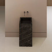 Monolithic Freestanding Pedestal Sink | Nero Marquina Sintered Stone Ramp Basin -VanityNo Hole (Wall-Mount)