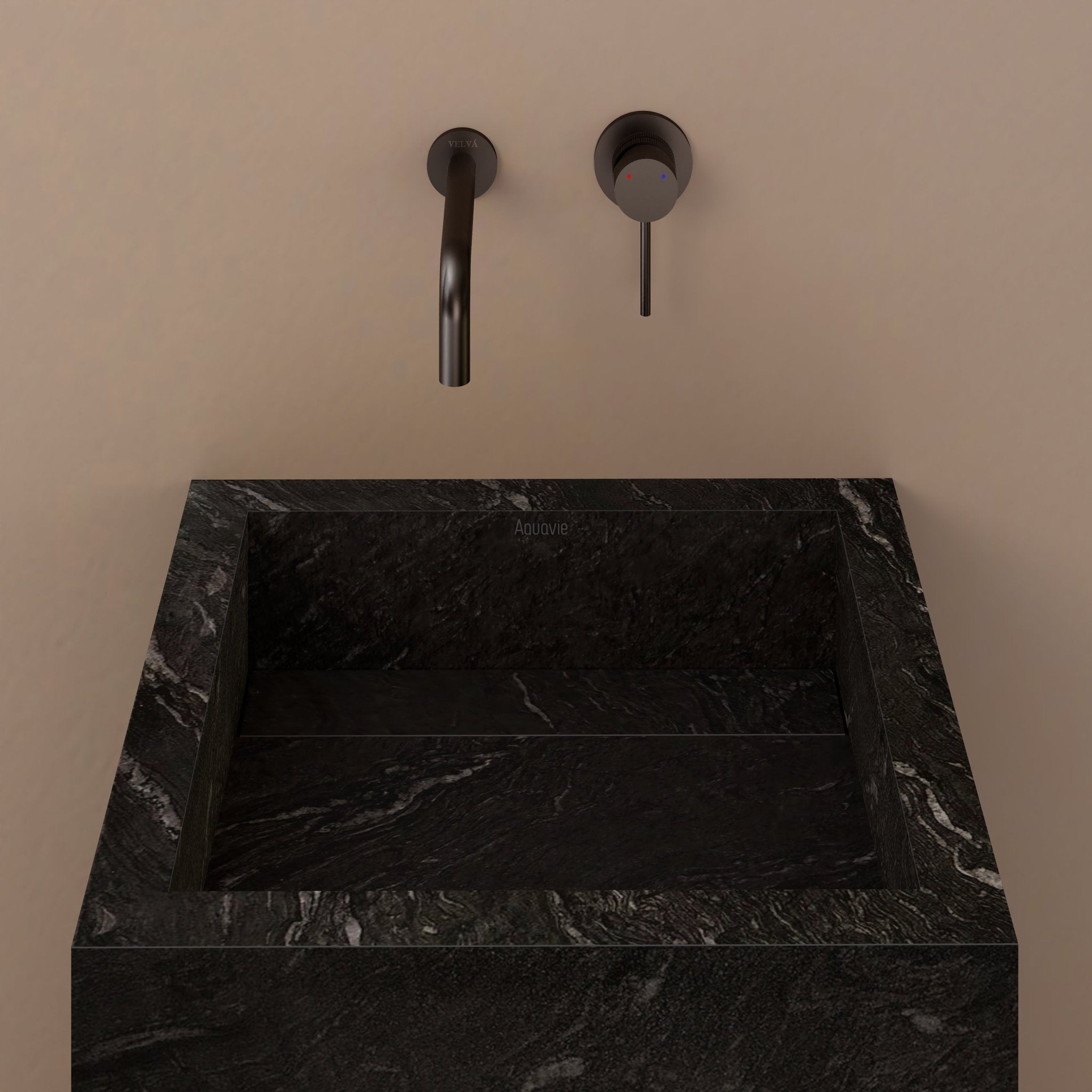 Monolithic Freestanding Pedestal Sink | Nero Marquina Sintered Stone Ramp Basin -VanityNo Hole (Wall-Mount)
