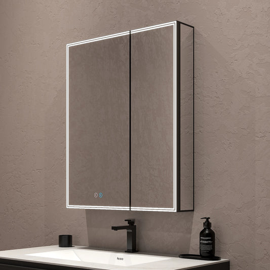 26"x32" LED Medicine Cabinet – Full Mirror Interior, Anti-Fog, Outlet & USB, Blum Hinges