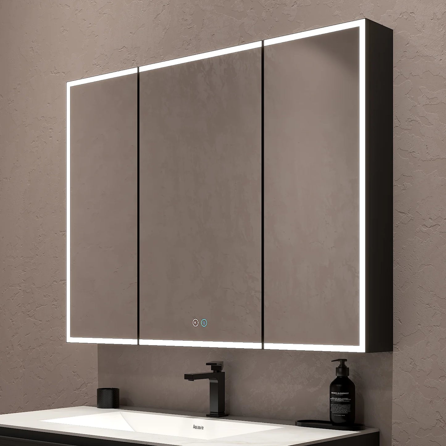 42"x32" Dimmable LED Medicine Cabinet – Solid Light Strip, 3 Doors, Anti-Fog, Recessed or Surface Mount
