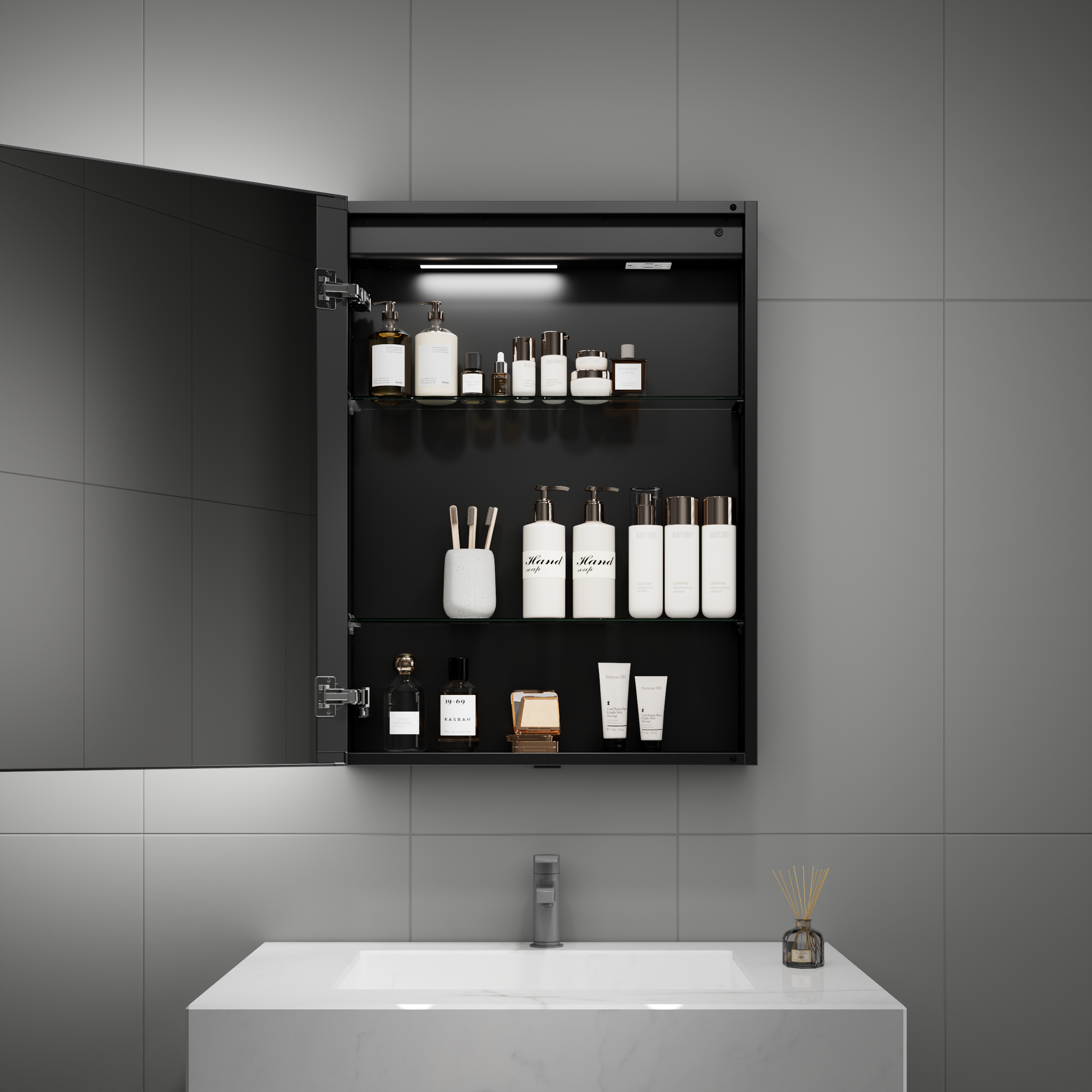 24"x32" LED Medicine Cabinet – Blum Hinges, Makeup Mirror, Built-in Outlet