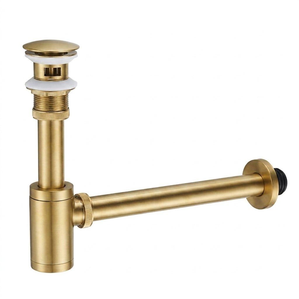 P - Trap Kit with Overflow – Solid Brass 1 - 1/4” Sink Drain, Anti - Clog - FixturesBrushed Gold