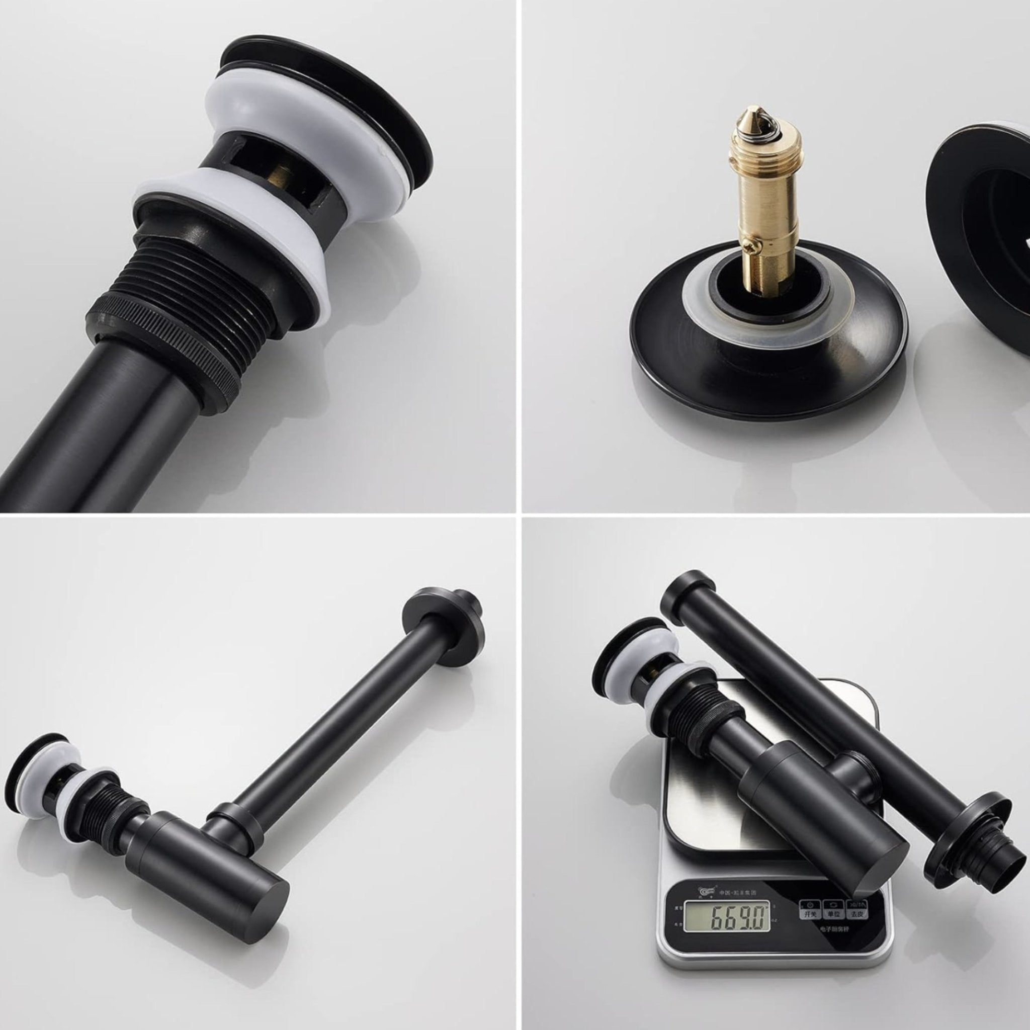 P - Trap Kit with Overflow – Solid Brass 1 - 1/4” Sink Drain, Anti - Clog - FixturesMatte Black