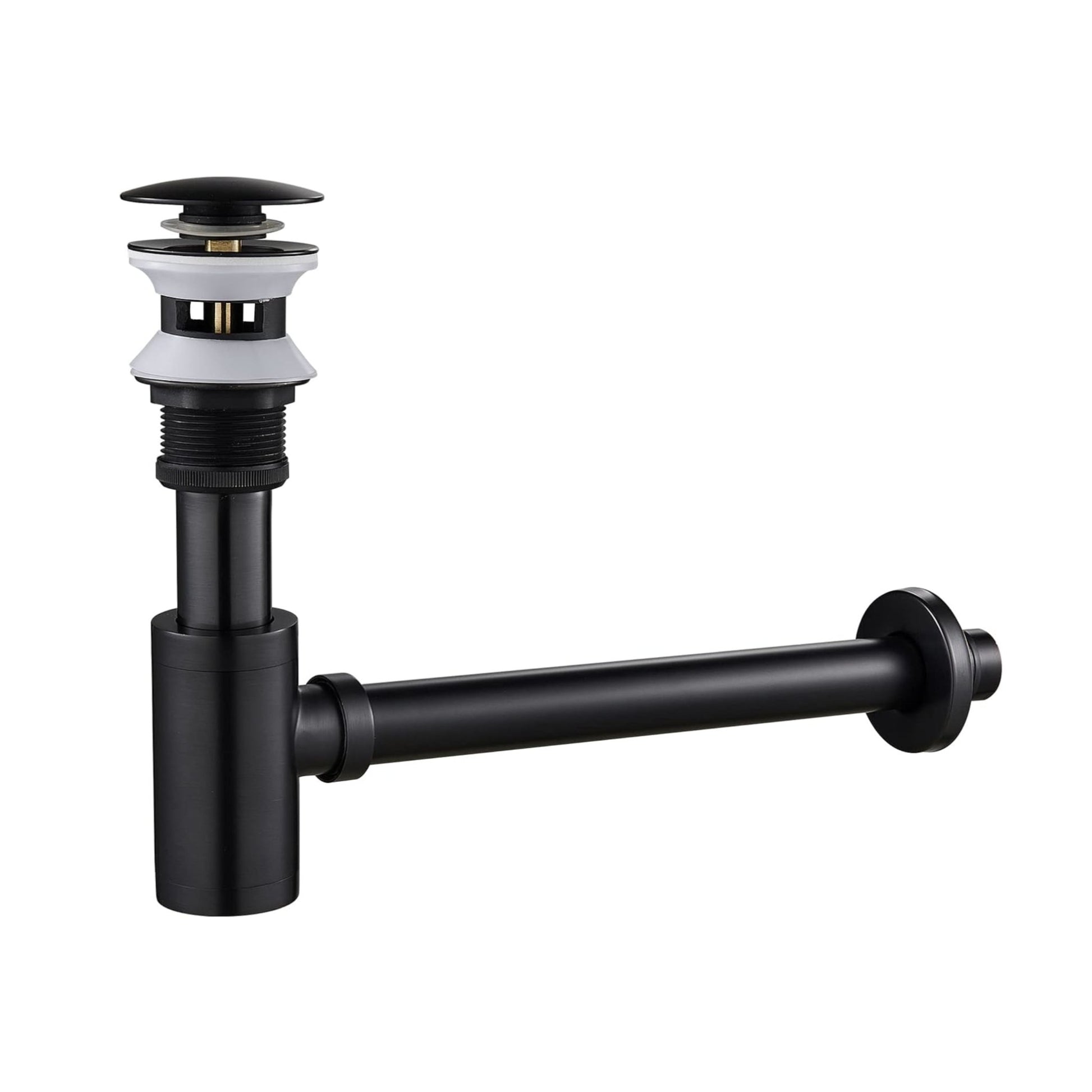 P - Trap Kit with Overflow – Solid Brass 1 - 1/4” Sink Drain, Anti - Clog - FixturesMatte Black