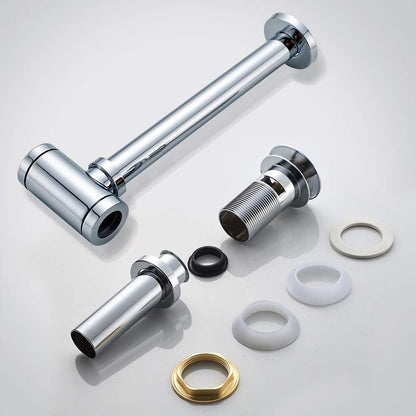 Polish Chrome P - Trap Kit with Overflow – Solid Brass 1 - 1/4” Sink Drain, Anti - Clog - Fixtures NeoNova Decor