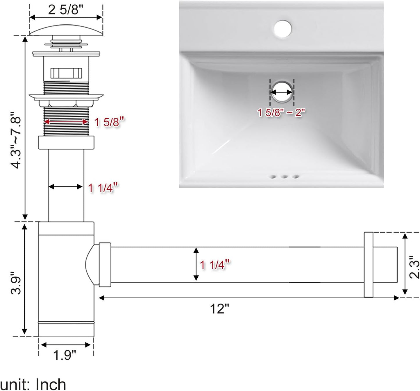 Polish Chrome P - Trap Kit with Overflow – Solid Brass 1 - 1/4” Sink Drain, Anti - Clog - Fixtures NeoNova Decor