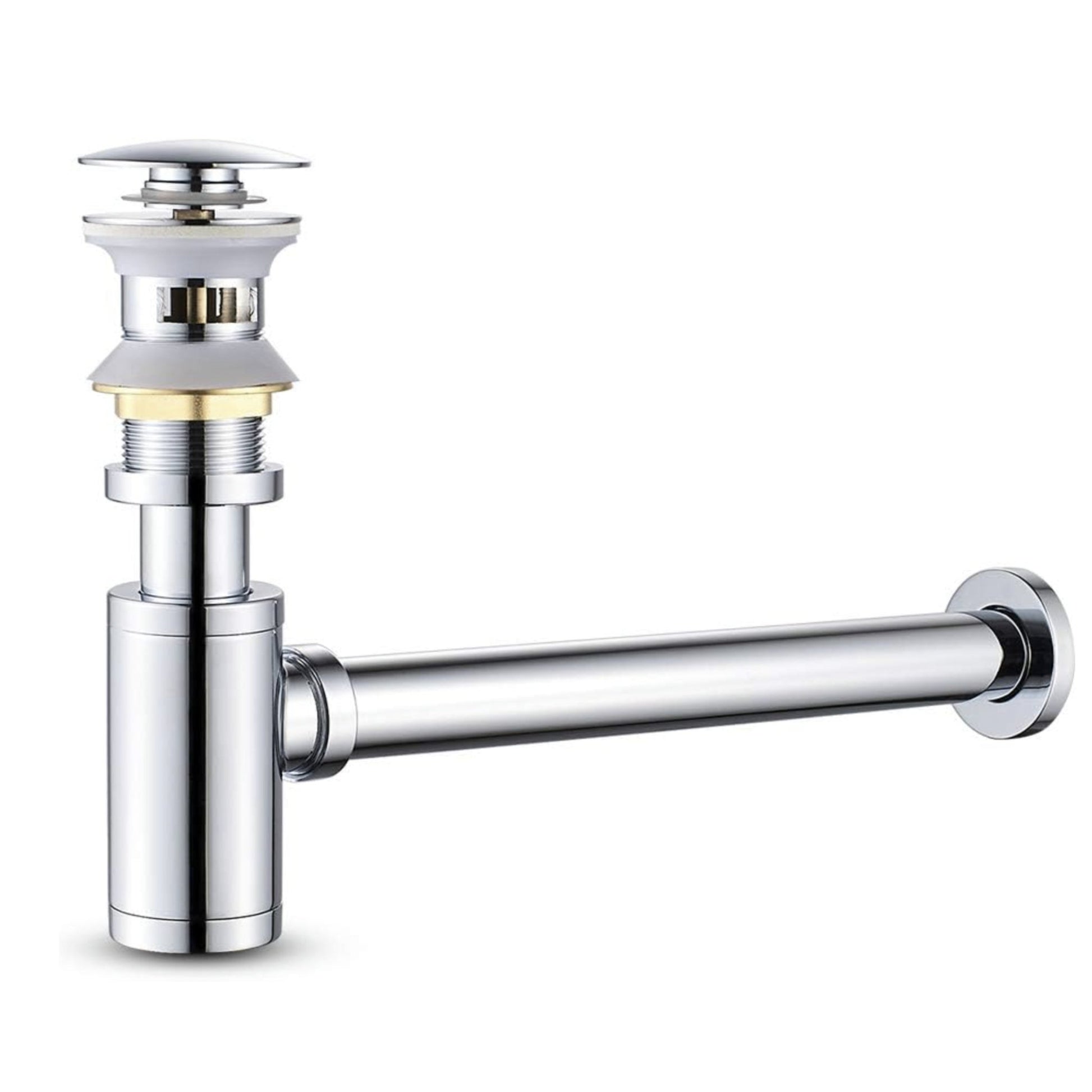 Polish Chrome P - Trap Kit with Overflow – Solid Brass 1 - 1/4” Sink Drain, Anti - Clog - Fixtures NeoNova Decor