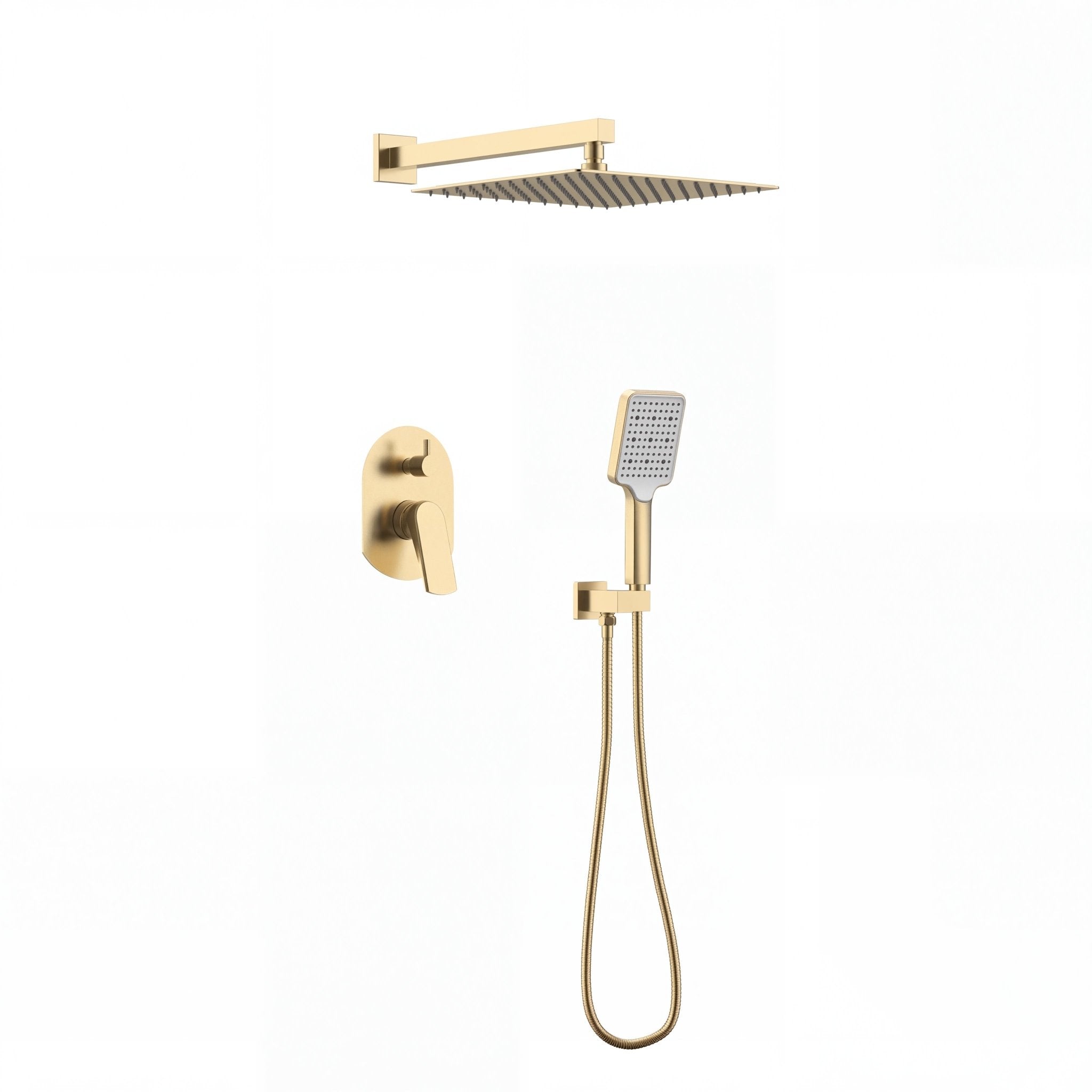 Pressure Balance Shower System – 10" Rain Head & Hand Shower, NPT 1/2 (Trim Kit) - FaucetBrushed Gold