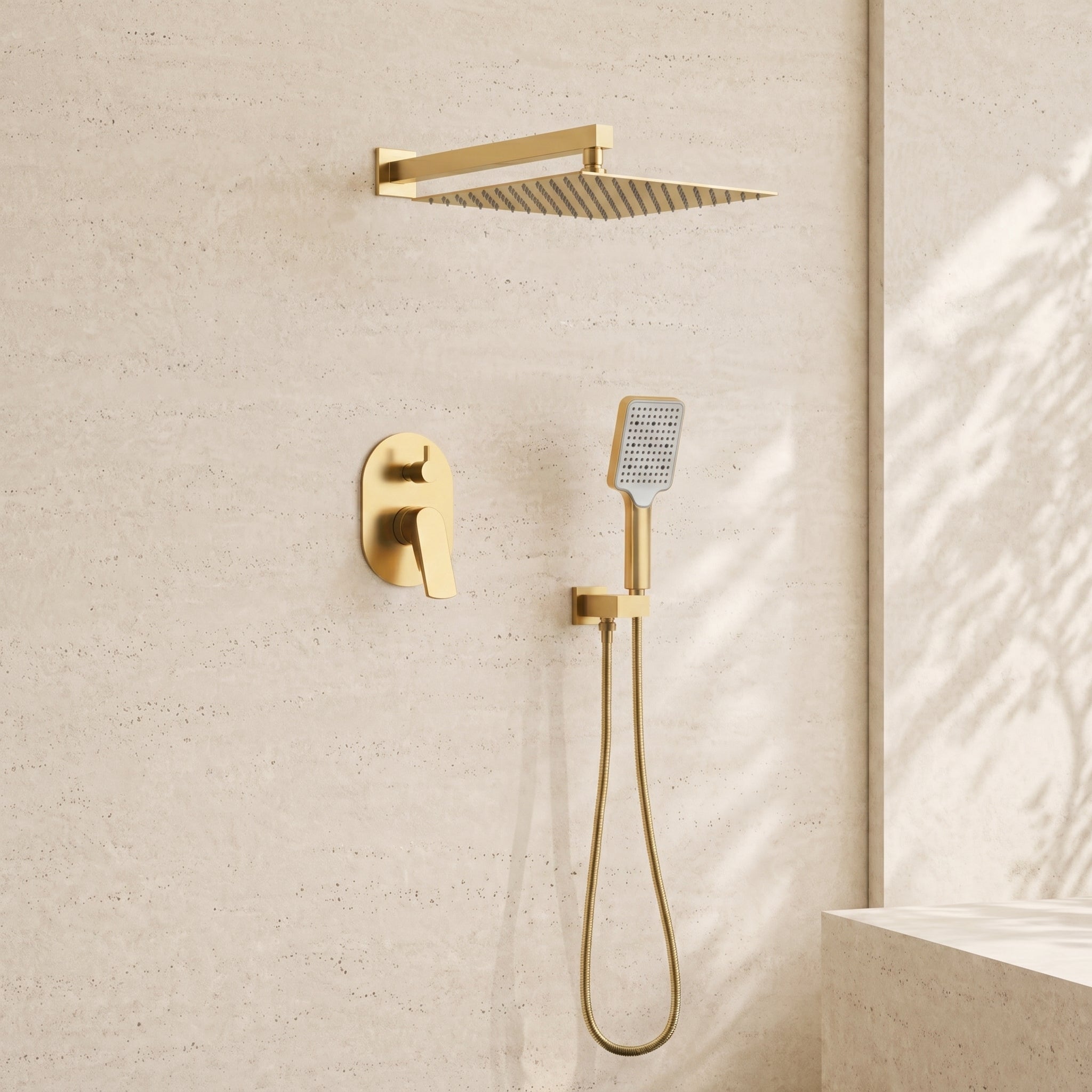 Pressure Balance Shower System – 10" Rain Head & Hand Shower, NPT 1/2 (Trim Kit) - FaucetBrushed Gold