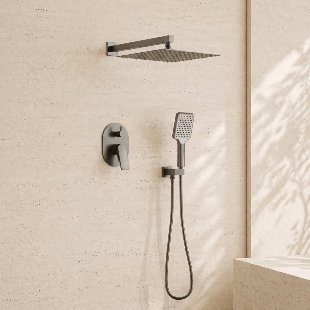 Pressure Balance Shower System – 10" Rain Head & Hand Shower, NPT 1/2 (Trim Kit) - FaucetGun Metal