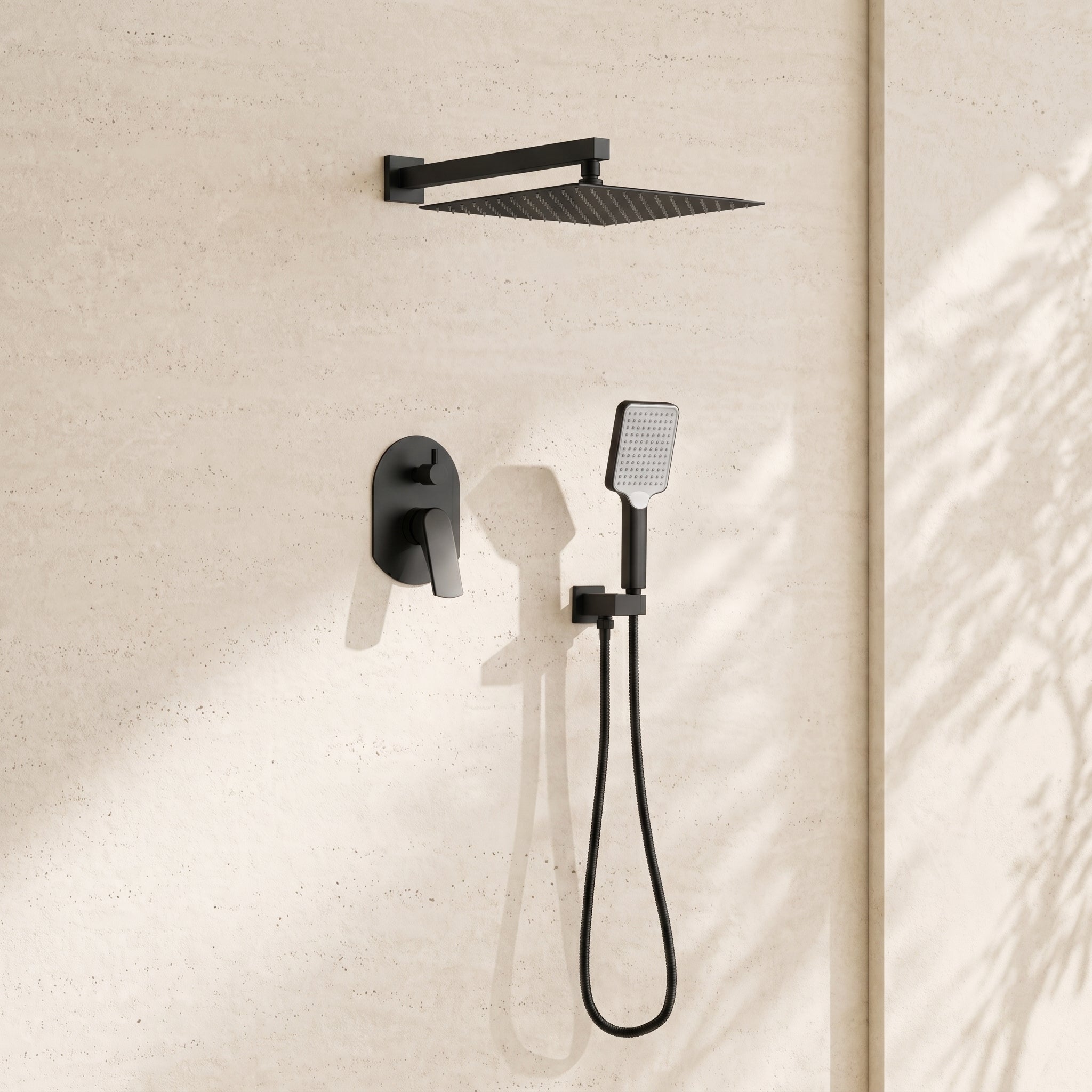 Pressure Balance Shower System – 10" Rain Head & Hand Shower, NPT 1/2 (Trim Kit) - FaucetMatte Black