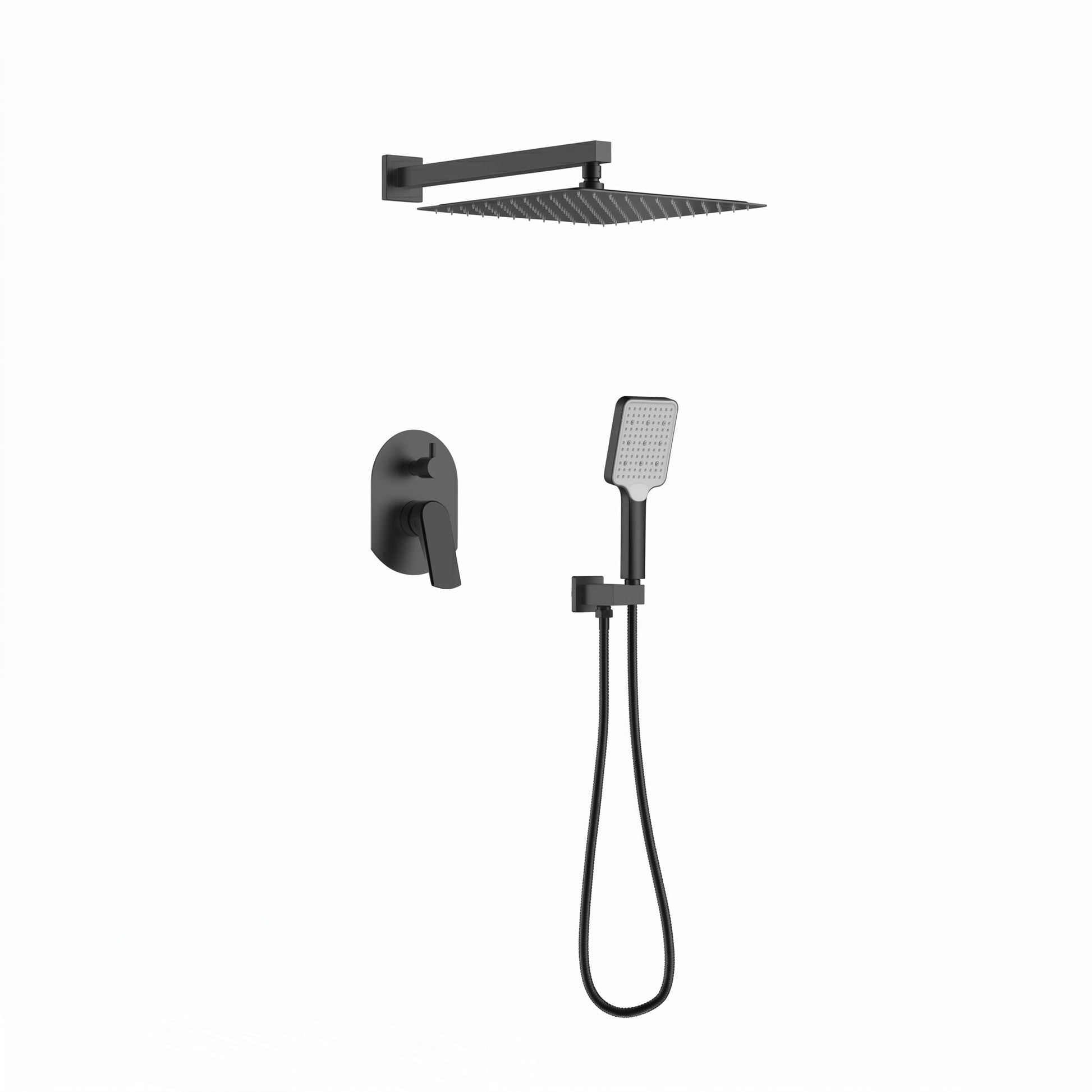 Pressure Balance Shower System – 10" Rain Head & Hand Shower, NPT 1/2 (Trim Kit) - FaucetMatte Black