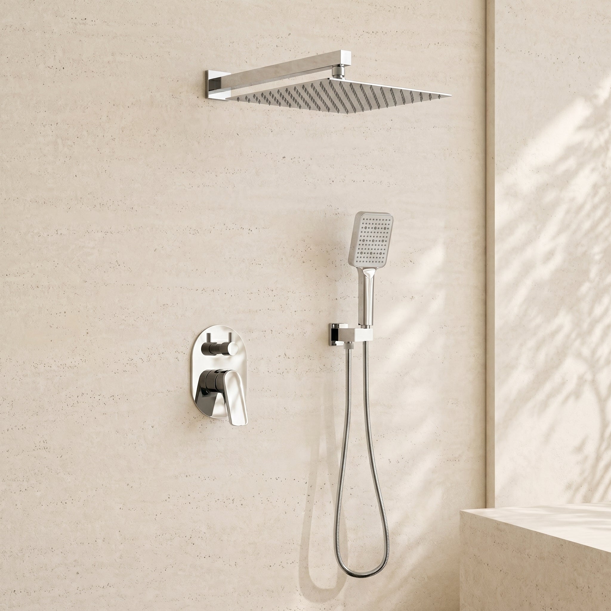 Pressure Balance Shower System – 10" Rain Head & Hand Shower, NPT 1/2 (Trim Kit) - FaucetPolished Chrome