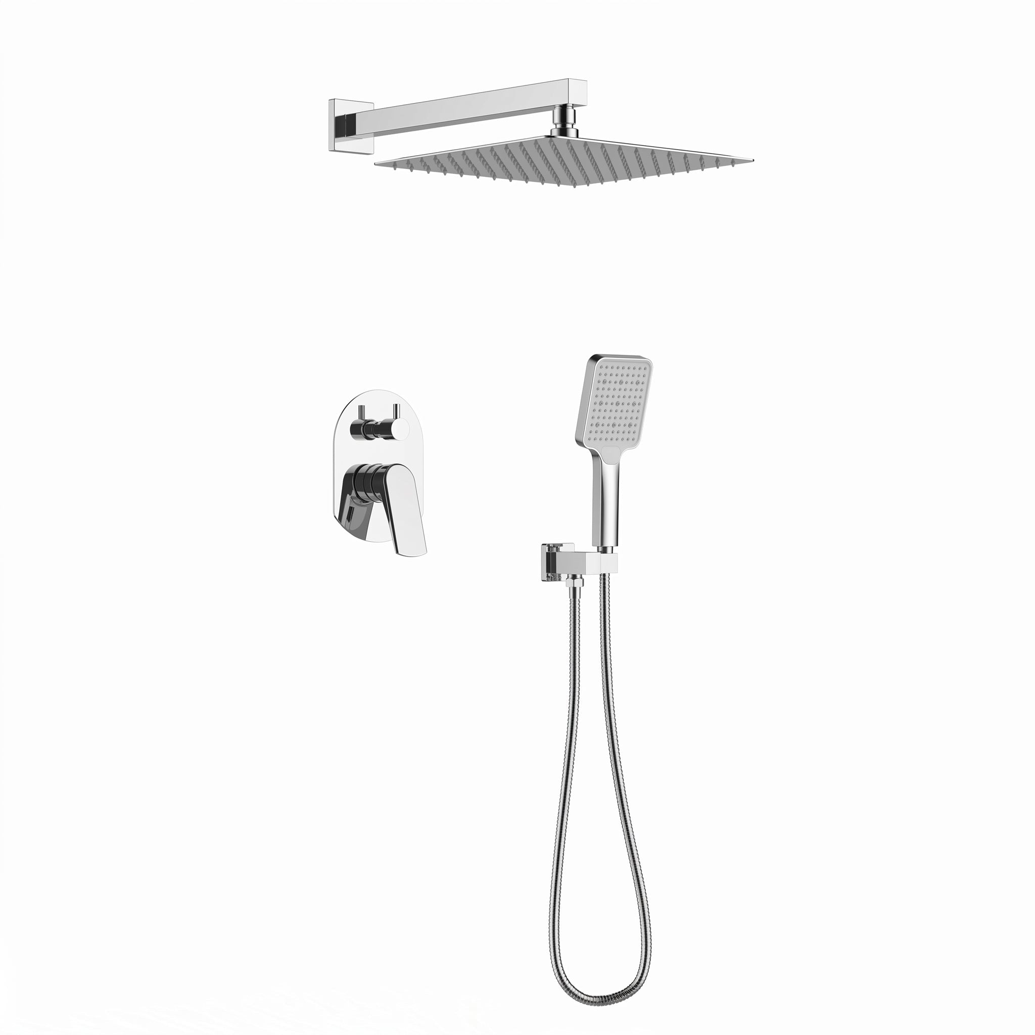 Pressure Balance Shower System – 10" Rain Head & Hand Shower, NPT 1/2 (Trim Kit) - FaucetPolished Chrome