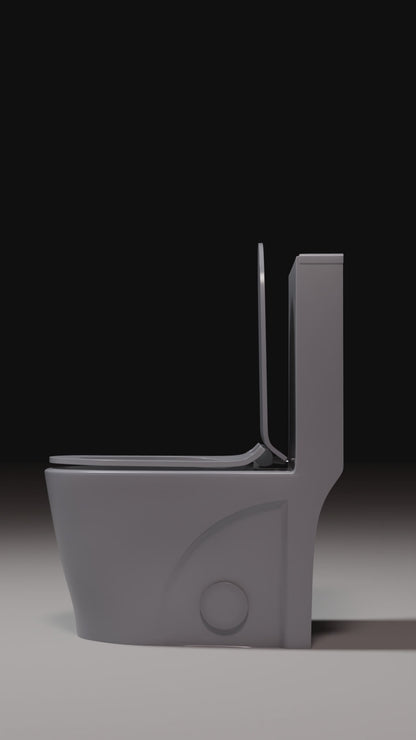 One-piece, elongated, siphonic dual-flush toilet in Grey Blue