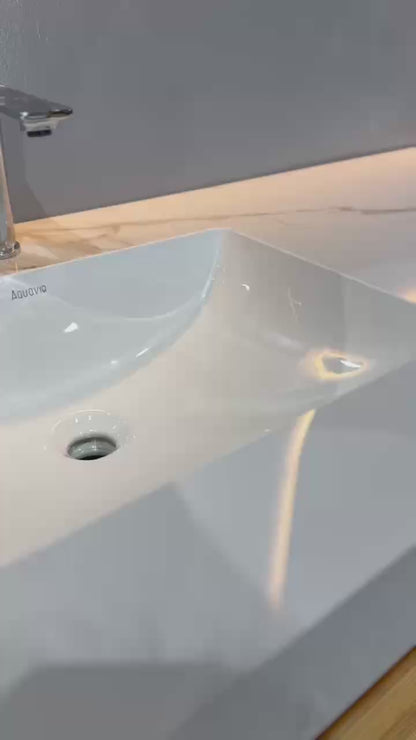71'' Stone Top with Fluted Oak Engineered Wood Floating Bathroom Vanity