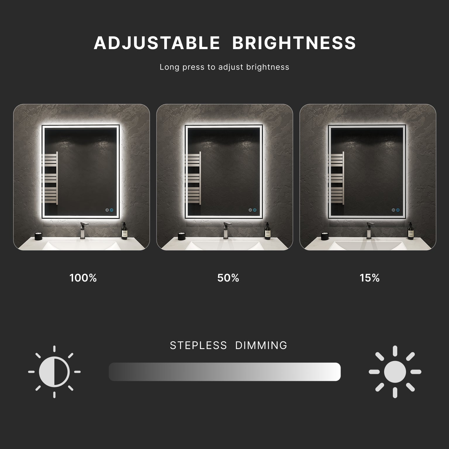 Rectangular LED Mirror – 30"/ 24", Dual Light with Anti - Fog - LED MIrror30" x 36" NeoNova Decor