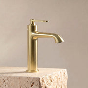 Sculptural Single - Hole Bathroom Faucet in Solid Brass，Neoperl Aerator - FaucetBrushed Gold