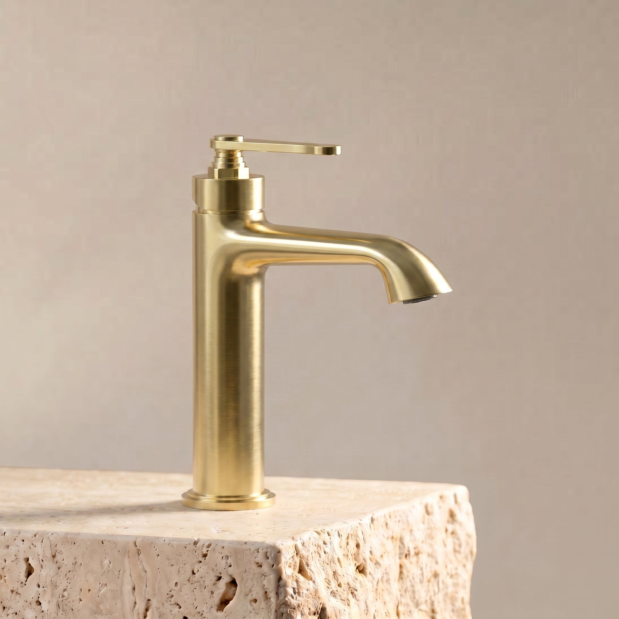 Sculptural Single - Hole Bathroom Faucet in Solid Brass，Neoperl Aerator - FaucetBrushed Gold
