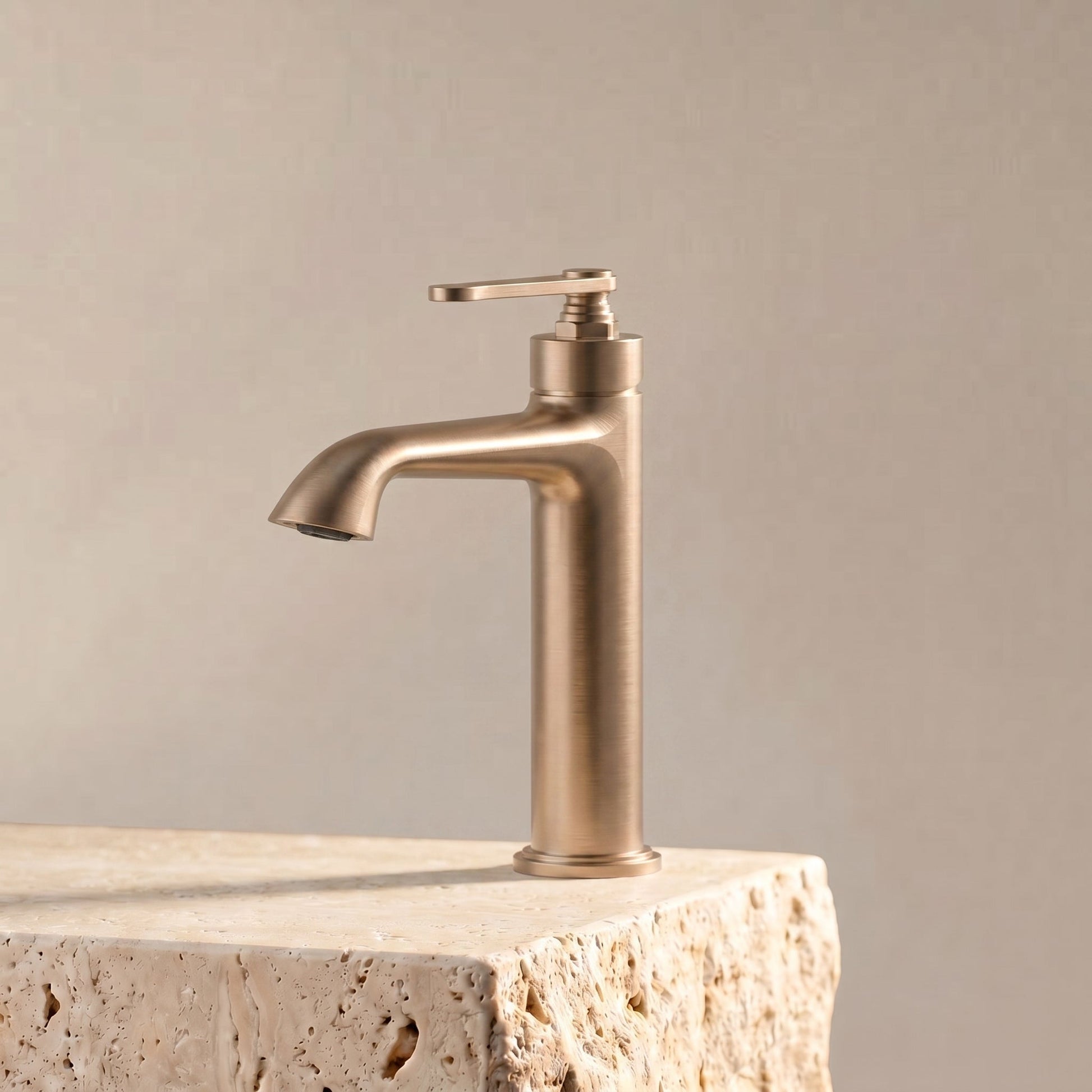 Sculptural Single - Hole Bathroom Faucet in Solid Brass，Neoperl Aerator - FaucetBrushed Rose Gold