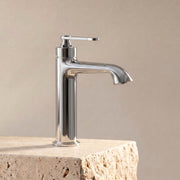 Sculptural Single - Hole Bathroom Faucet in Solid Brass，Neoperl Aerator - FaucetPolished Chrome