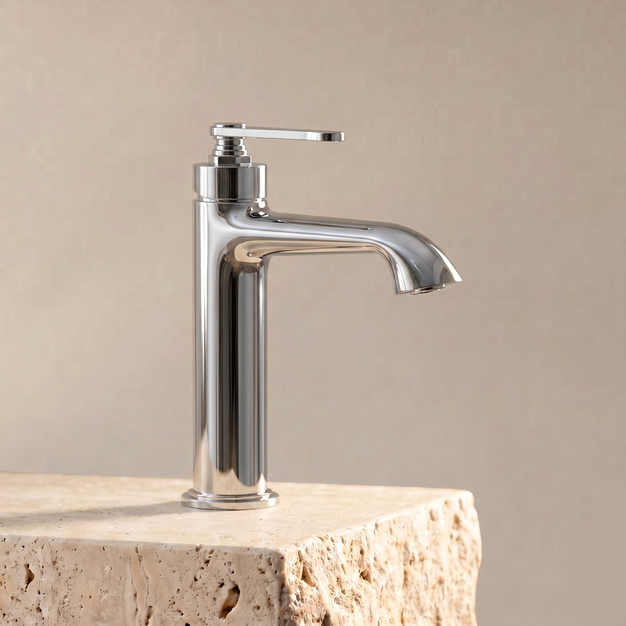 Sculptural Single - Hole Bathroom Faucet in Solid Brass，Neoperl Aerator - FaucetPolished Chrome