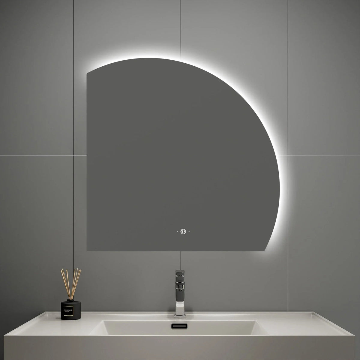 Semi Circle LED Mirror 36" x 36", 32"x32" Stepless Dimming Tempered Glass Copper-free -LED MIrror32"x32"