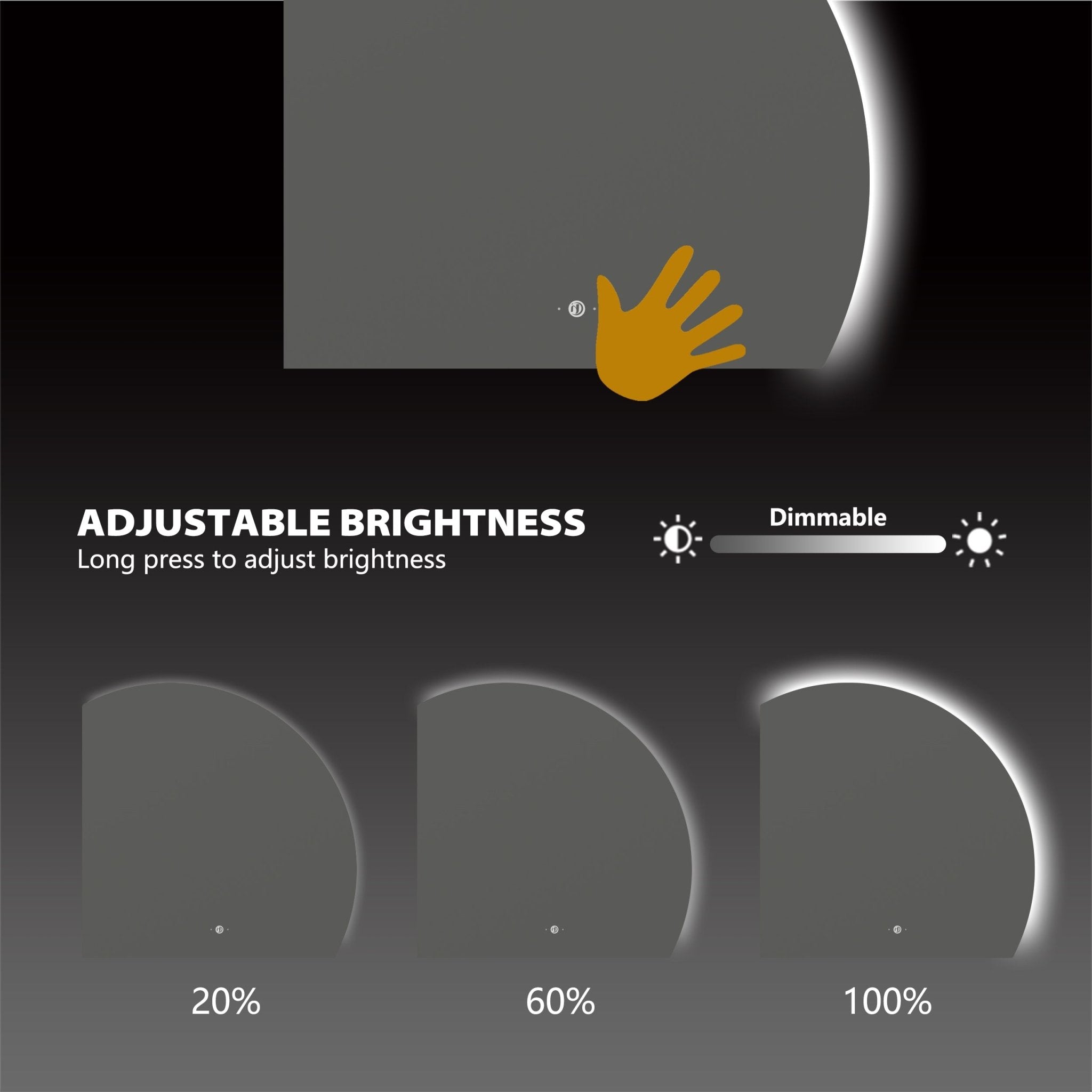 Semi Circle LED Mirror 36" x 36", Stepless Dimming + Wave Sensor - LED MIrror NeoNova Decor