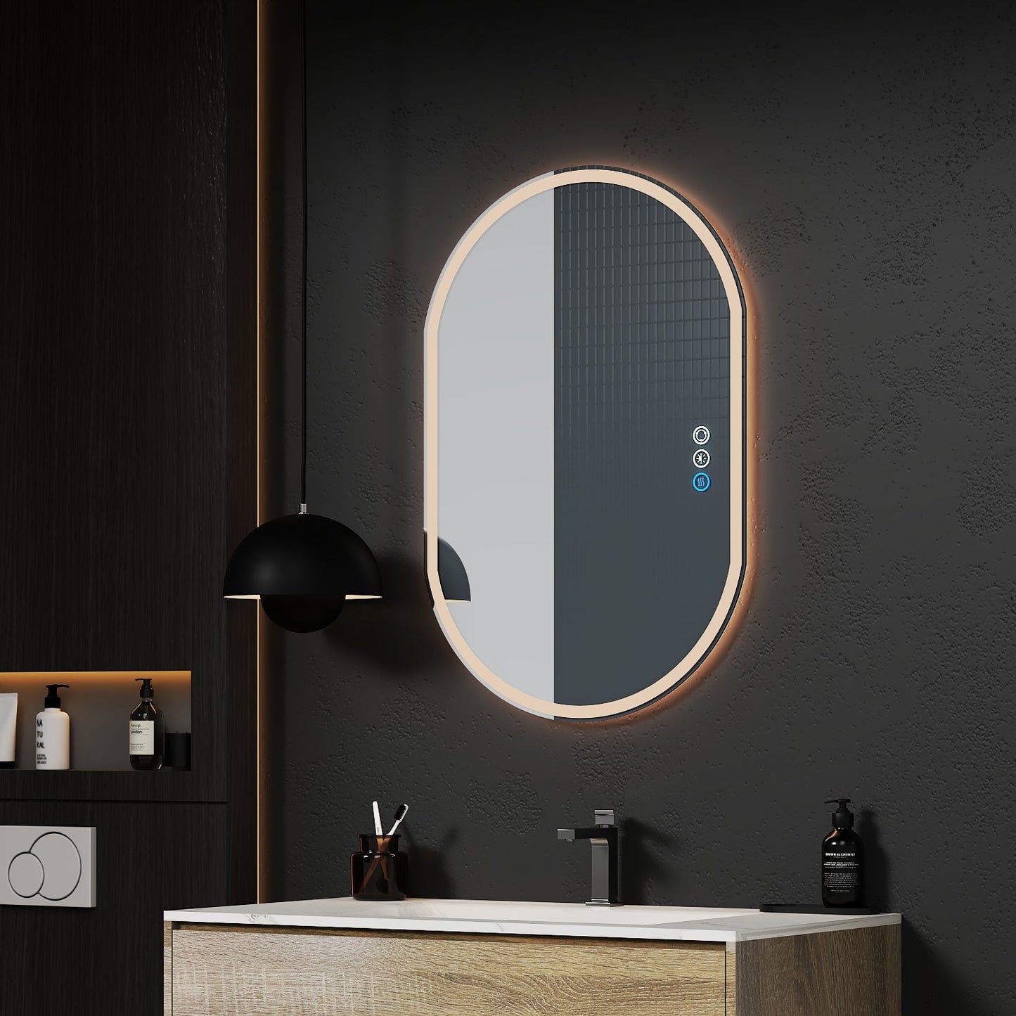 SoftEdge LED Mirror – Rounded Rectangle, 24" x 36" - LED MIrror NeoNova Decor