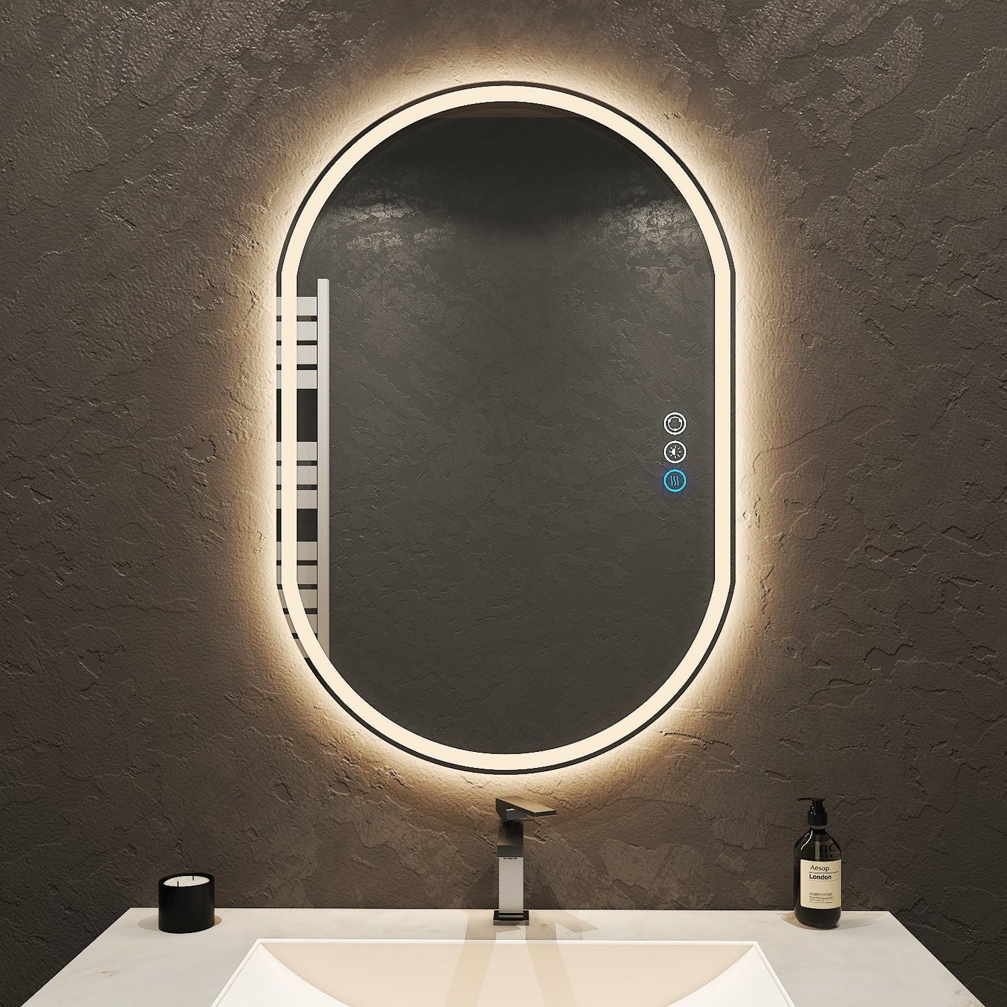 SoftEdge LED Mirror – Rounded Rectangle, 24" x 36" - LED MIrror NeoNova Decor