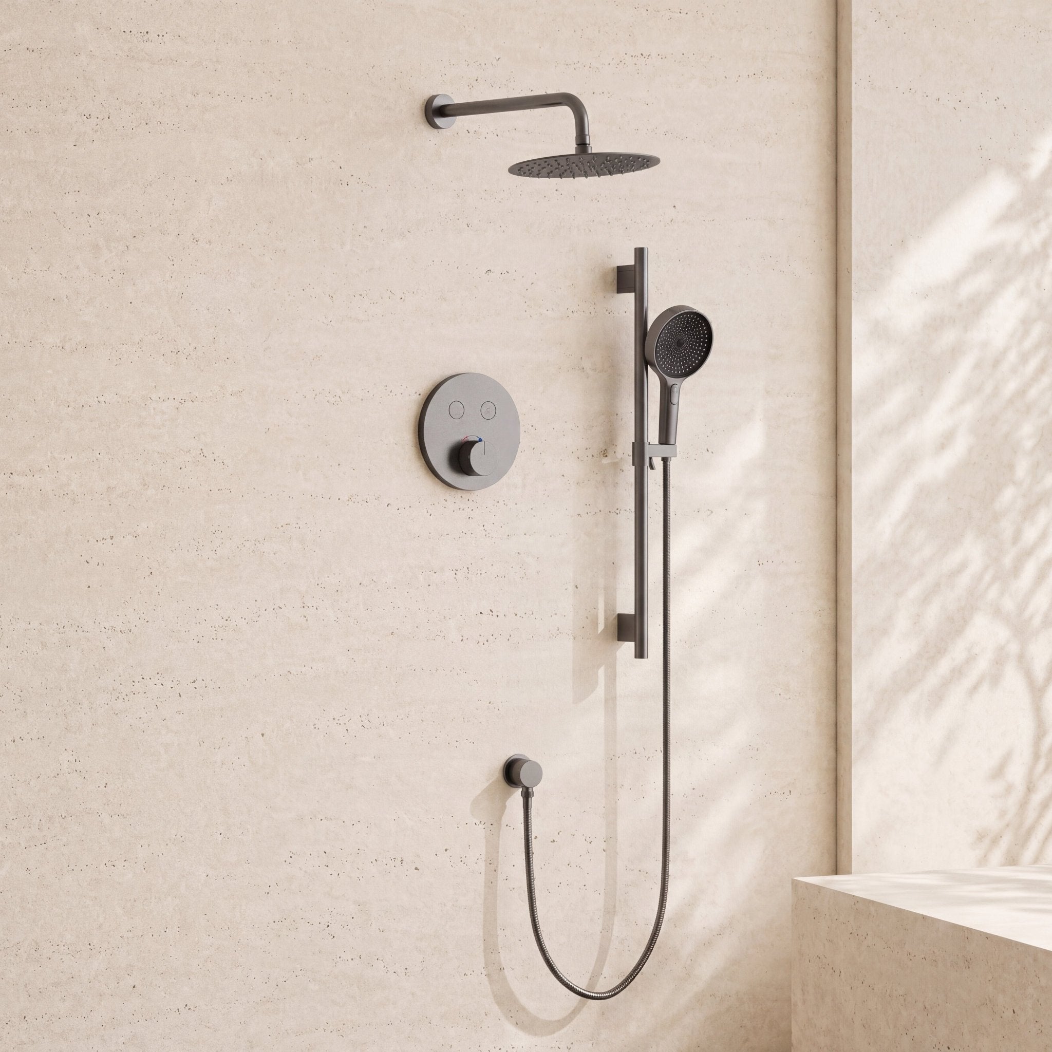 Thermostatic Shower System with Rough - In Valve – 10” Rain Head, Hand Shower, cUPC Certified (Vernet & Neoperl) - ShowerGun Metal