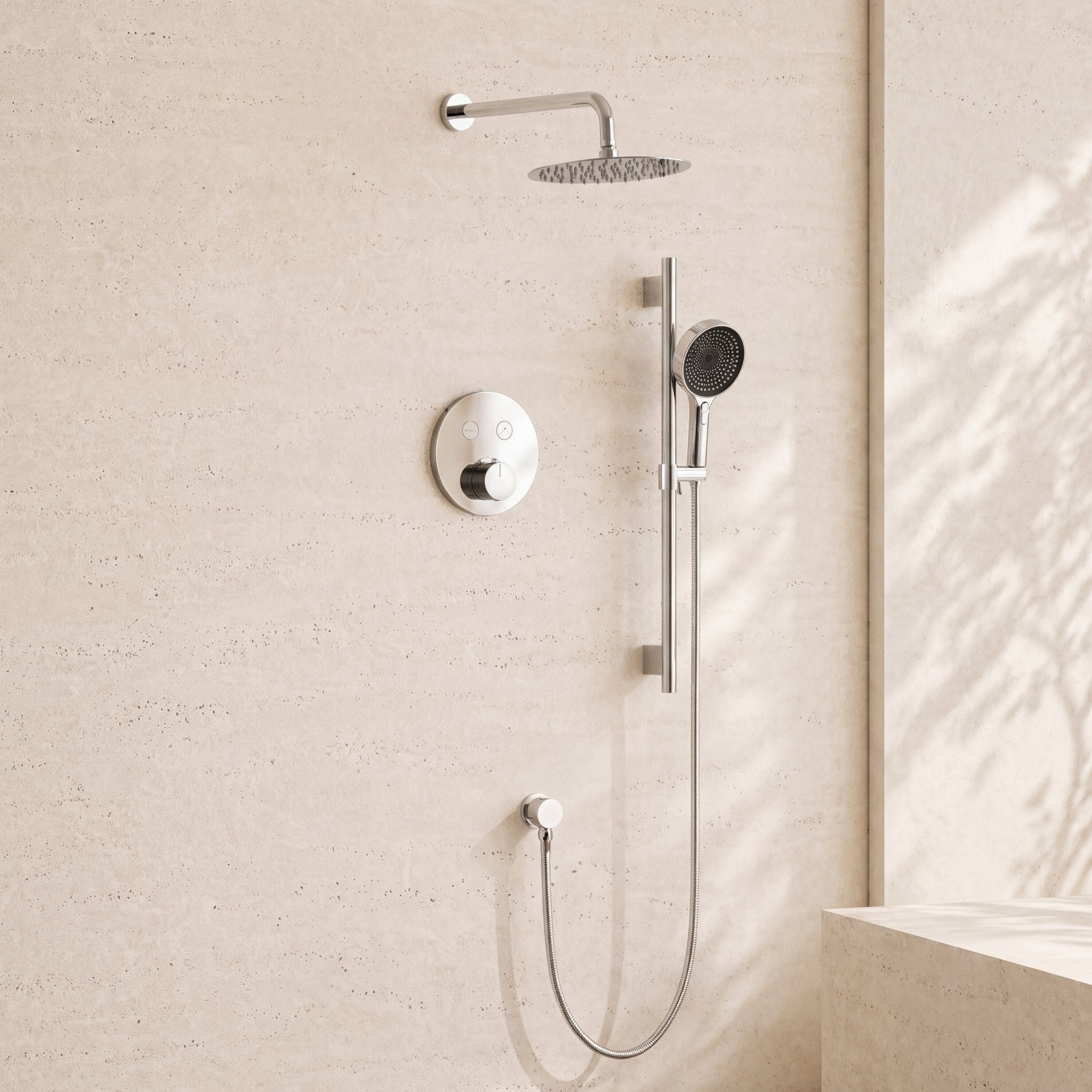 Thermostatic Shower System with Rough - In Valve – 10” Rain Head, Hand Shower, cUPC Certified (Vernet & Neoperl) - ShowerPolished Chrome