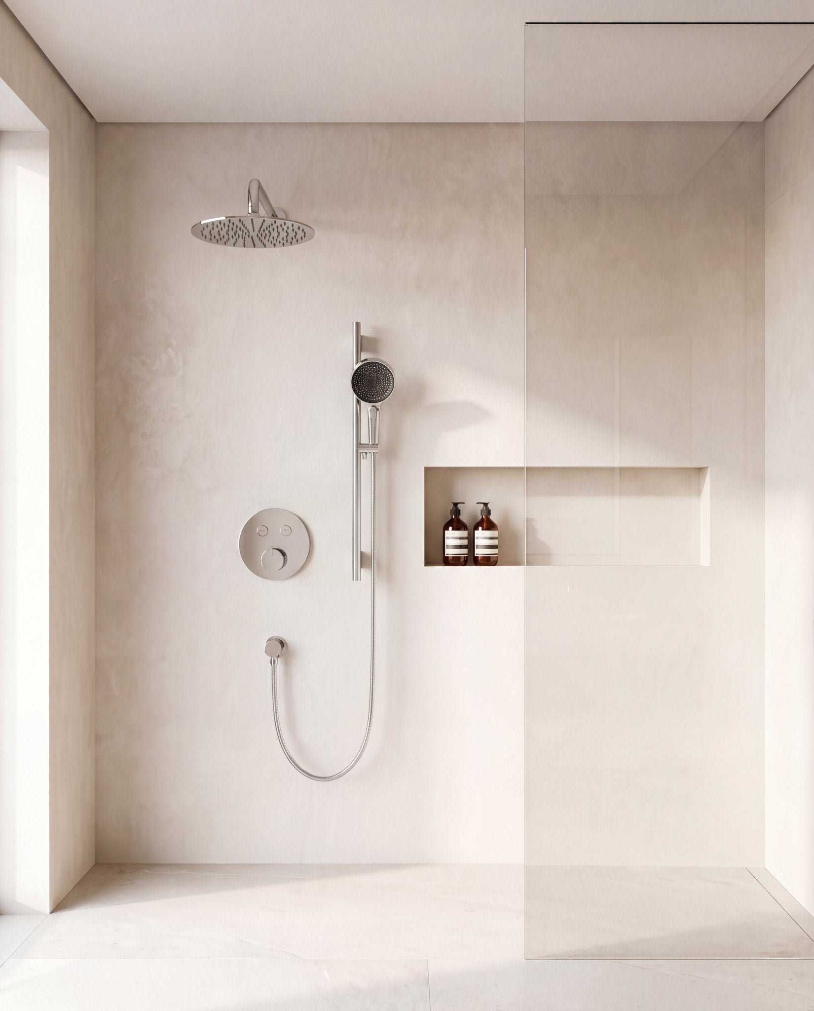 Thermostatic Shower System with Rough - In Valve – 10” Rain Head, Hand Shower, cUPC Certified (Vernet & Neoperl) - ShowerPolished Chrome
