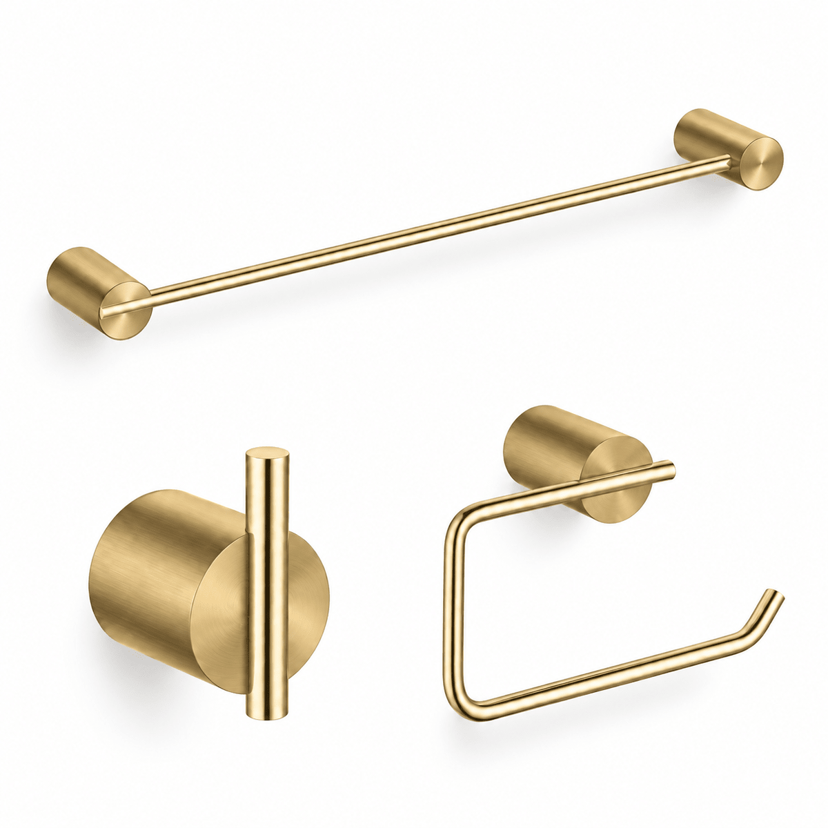 Two-Tone Bathroom Hardware Set (3-Piece) – SUS304 Stainless Steel Towel Bar, Pin Hook & Toilet Paper Holder -HardwareBrushed Gold