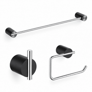 Two-Tone Bathroom Hardware Set (3-Piece) – SUS304 Stainless Steel Towel Bar, Pin Hook & Toilet Paper Holder -HardwareMatte Black + Chrome