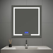 Vanity Mirror with Bluetooth Speaker & Clock – LED Lighted Anti - Fog Bathroom Mirror 30"/36" - LED MIrror30"x 32" NeoNova Decor
