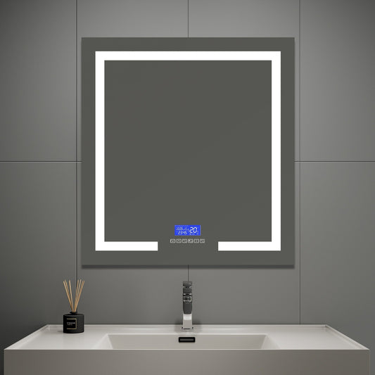 Vanity Mirror with Bluetooth Speaker & Clock – LED Lighted Anti - Fog Bathroom Mirror 30"/36" - LED MIrror30"x 32" NeoNova Decor