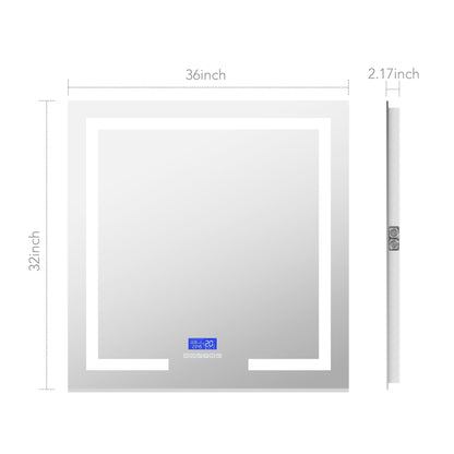 Vanity Mirror with Bluetooth Speaker & Clock – LED Lighted Anti - Fog Bathroom Mirror 30"/36" - LED MIrror30"x 32" NeoNova Decor