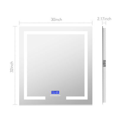 Vanity Mirror with Bluetooth Speaker & Clock – LED Lighted Anti - Fog Bathroom Mirror 30"/36" - LED MIrror30"x 32" NeoNova Decor