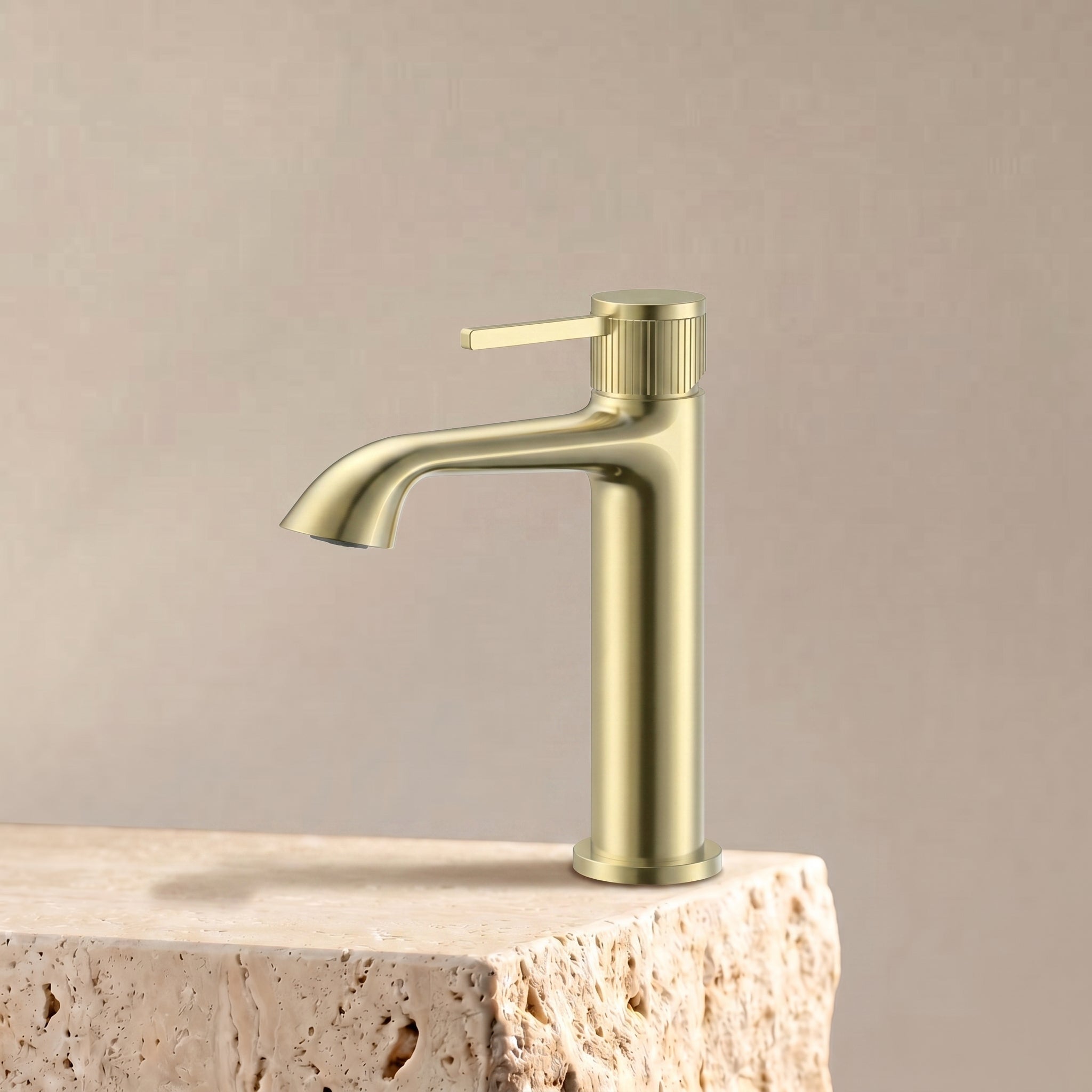 Velva ARCO Collection | Graceful Arc Faucet with Ribbed Detailing - FaucetBrushed Gold