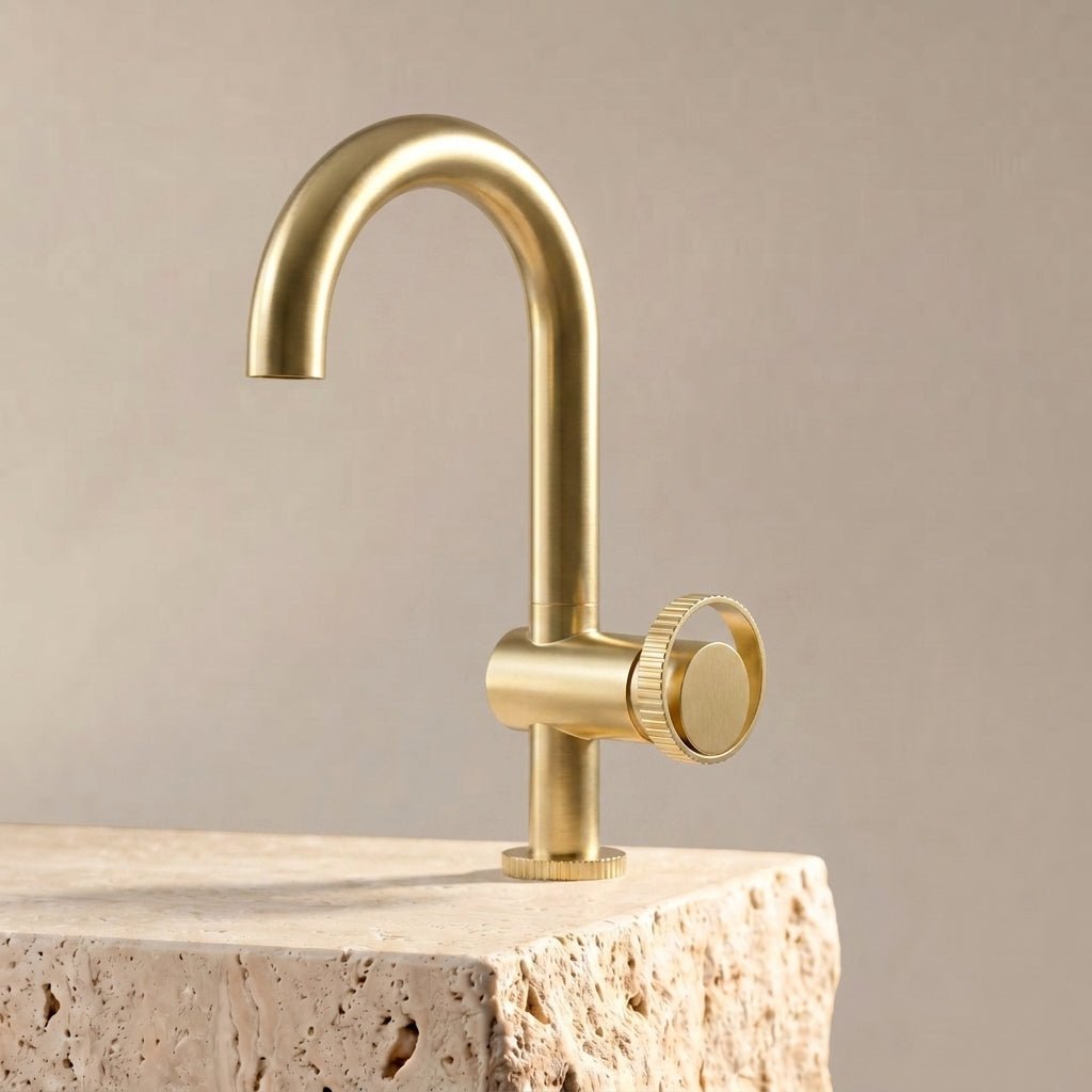 Velva AURA Collection | High - Arc Stainless Steel Faucet with Precision Carved Dial - FaucetBrushed Gold
