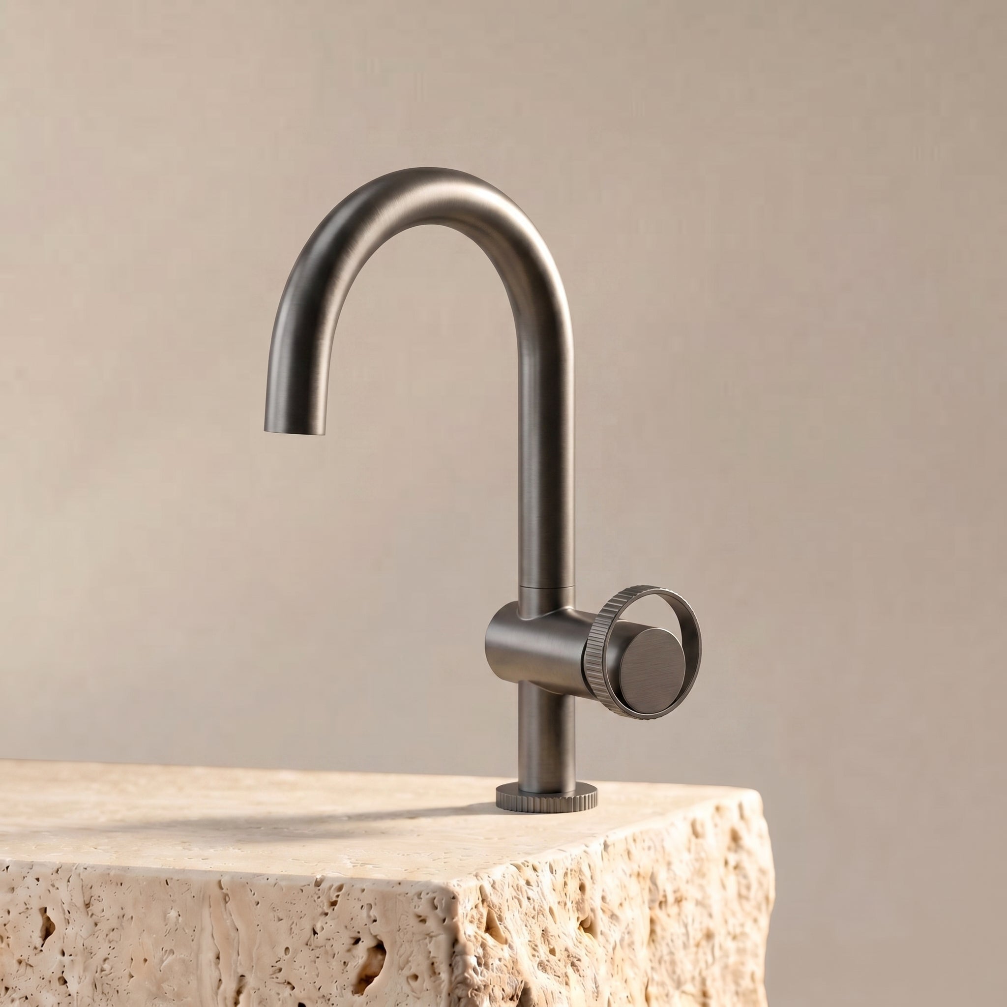 Velva AURA Collection | High - Arc Stainless Steel Faucet with Precision Carved Dial - FaucetGun Metal