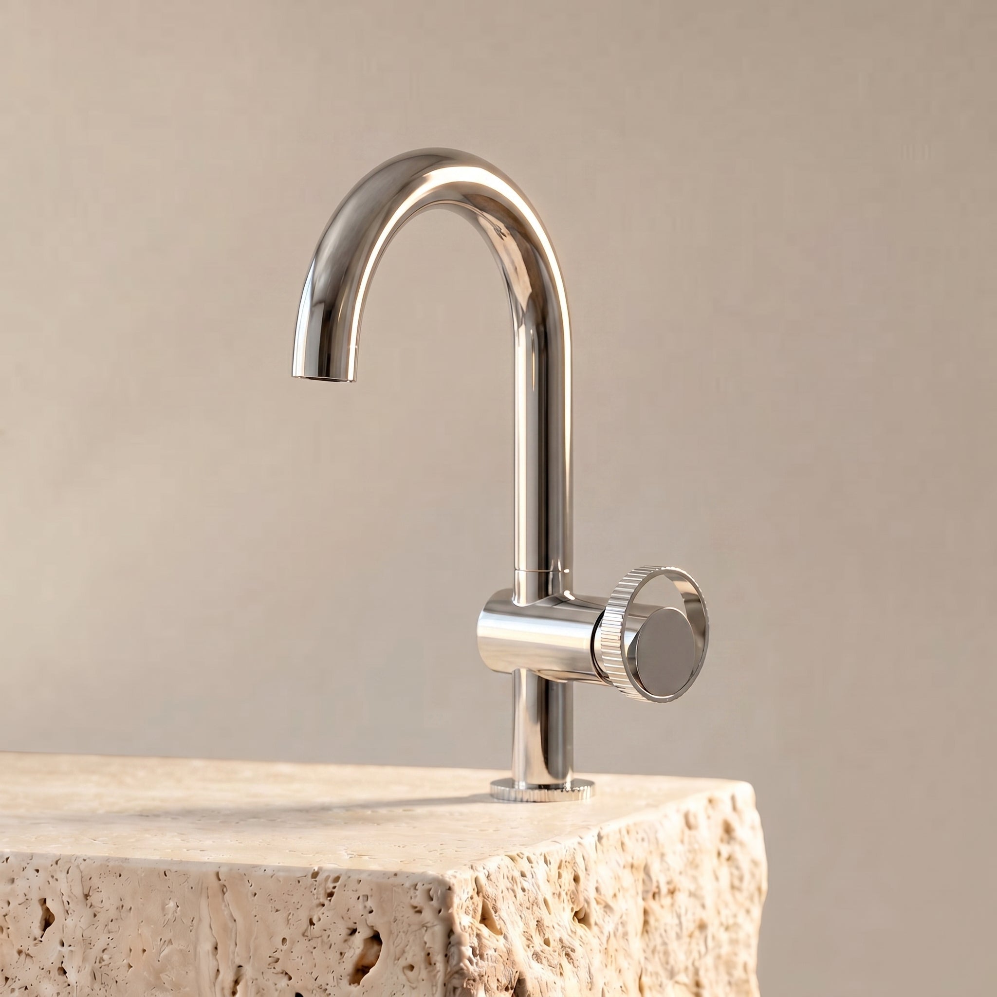 Velva AURA Collection | High - Arc Stainless Steel Faucet with Precision Carved Dial - FaucetPolished Chrome