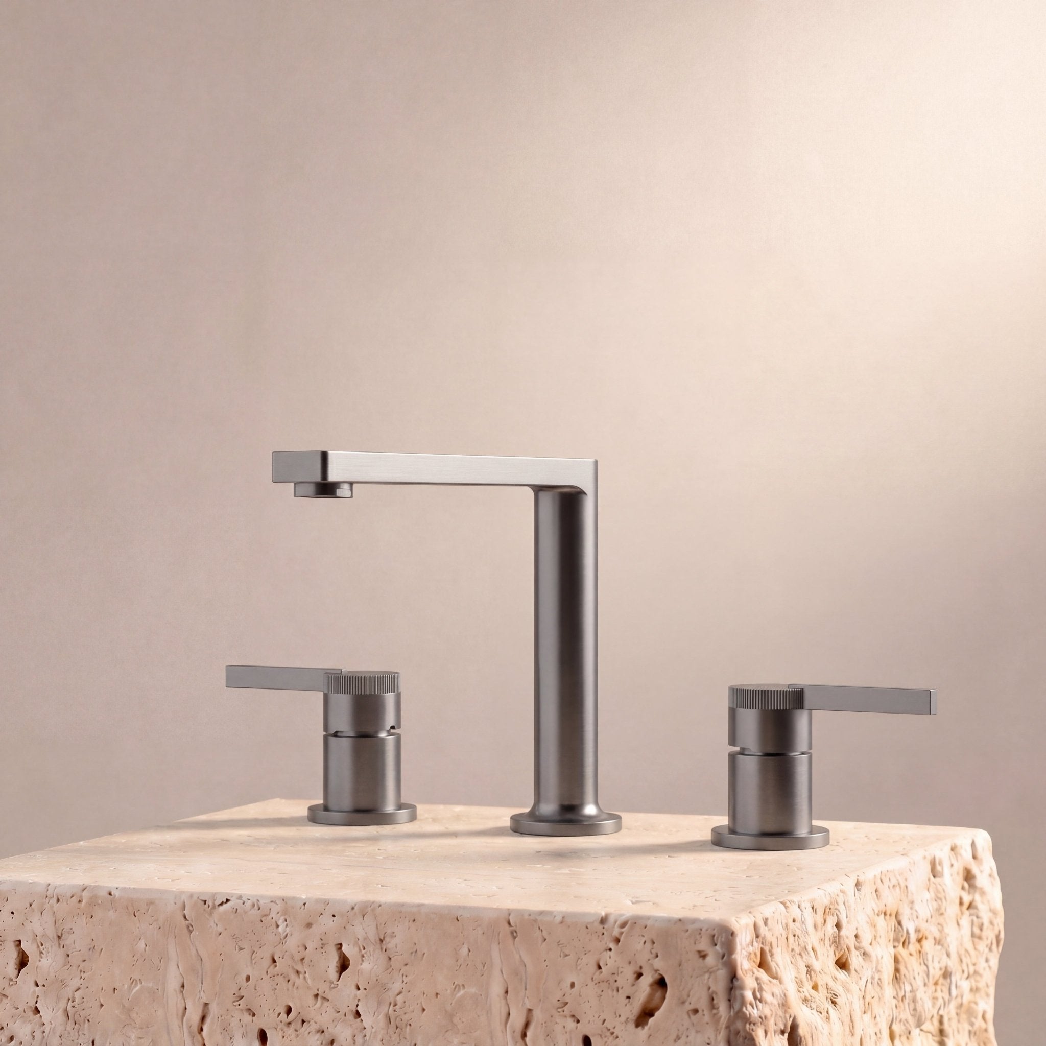 Velva AURA Collection | Modern Light Luxury Widespread Faucet with Knurled Detailing - FaucetGun Metal