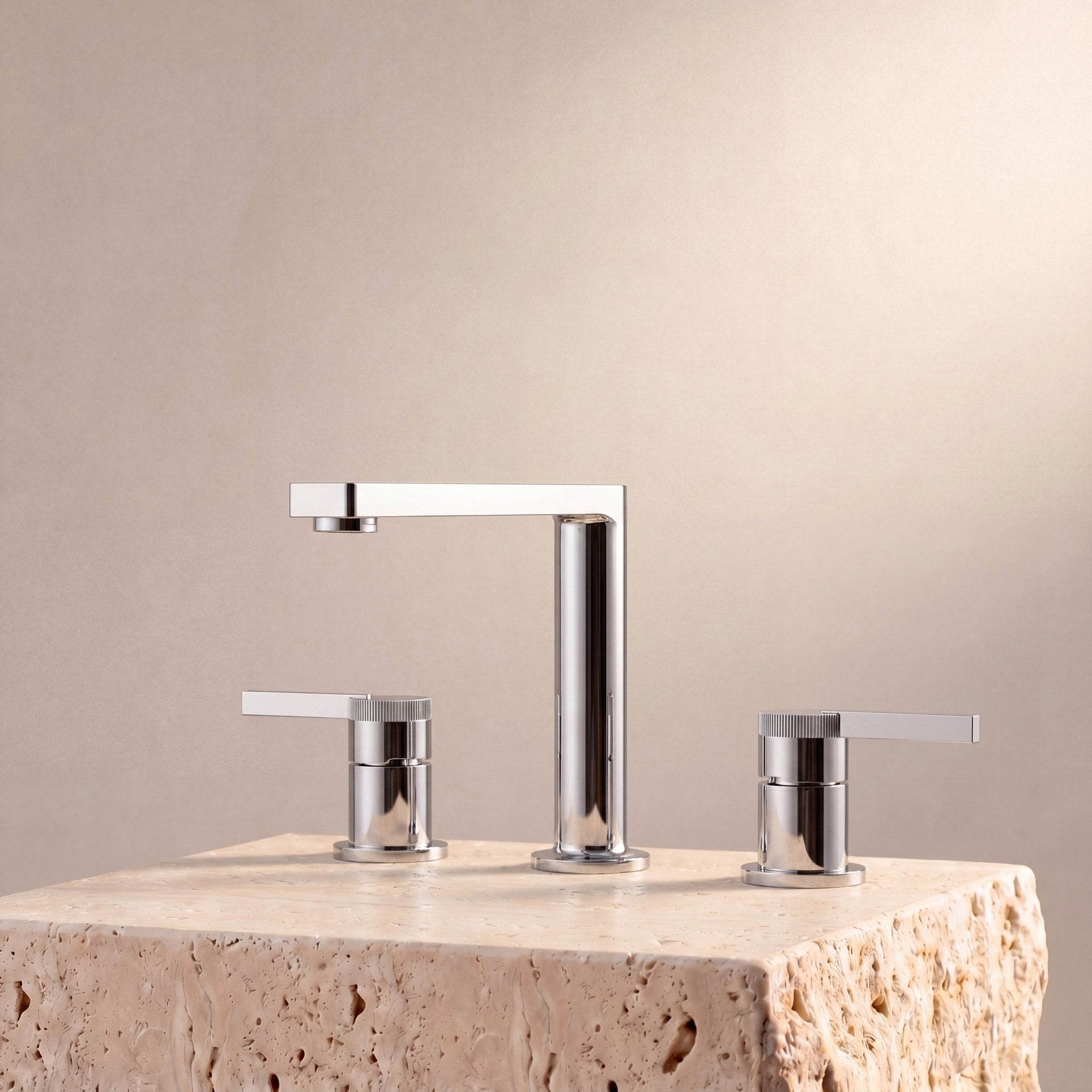 Velva AURA Collection | Modern Light Luxury Widespread Faucet with Knurled Detailing - FaucetPolished Chrome