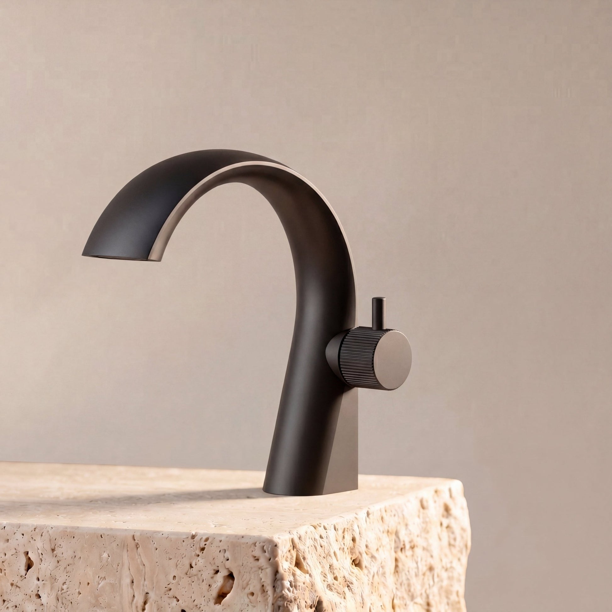 Velva AURA Collection | Sculptural Single - Hole Faucet with Knurled Dial - FaucetGun Metal