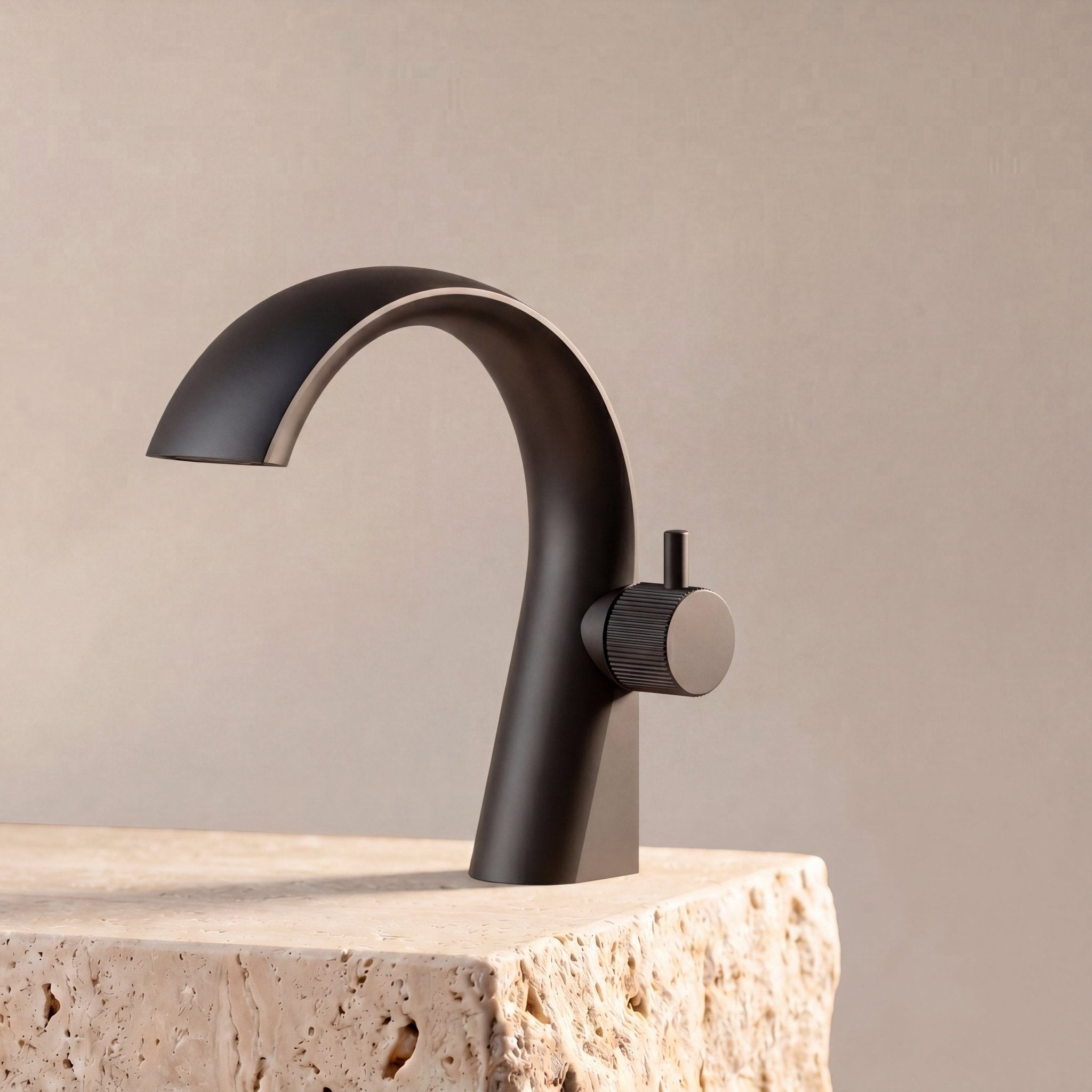 Velva AURA Collection | Sculptural Single - Hole Faucet with Knurled Dial - FaucetGun Metal